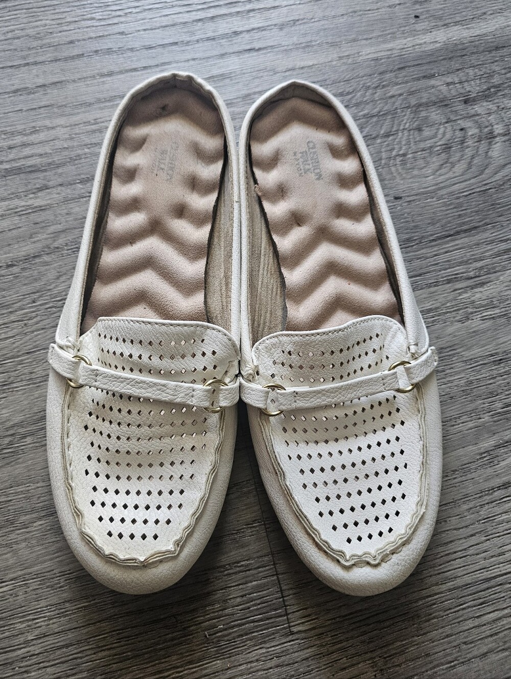 Women’s Cream Perforated Slip-On Loafers